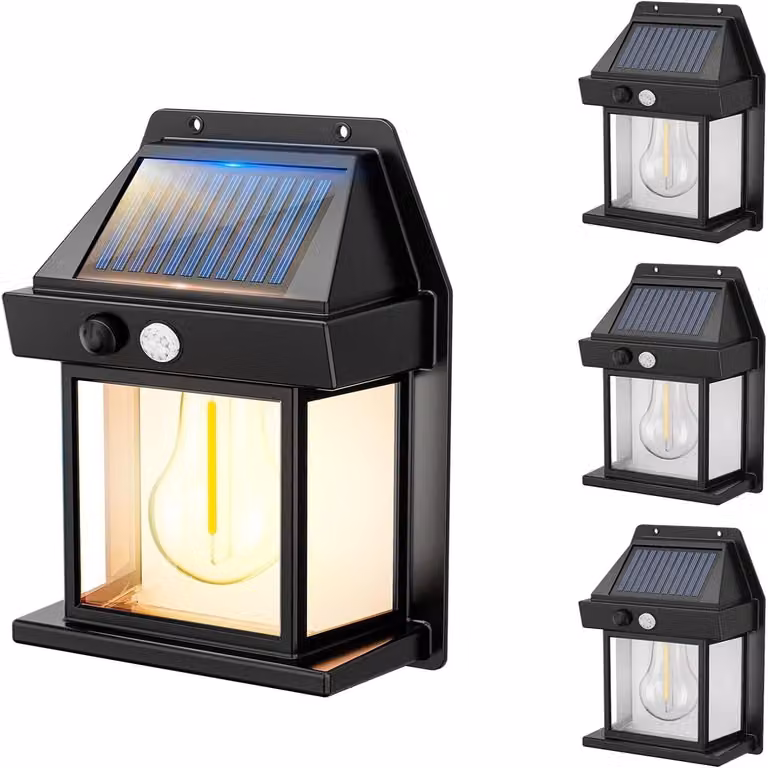 Set di 4 lampioni solari a LED, luce bianca calda, altezza 17 cm