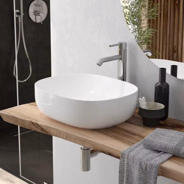 OLTENS Hamnes, lavabo da appoggio ovale, modello sottile, 49,5 x 35,5 cm