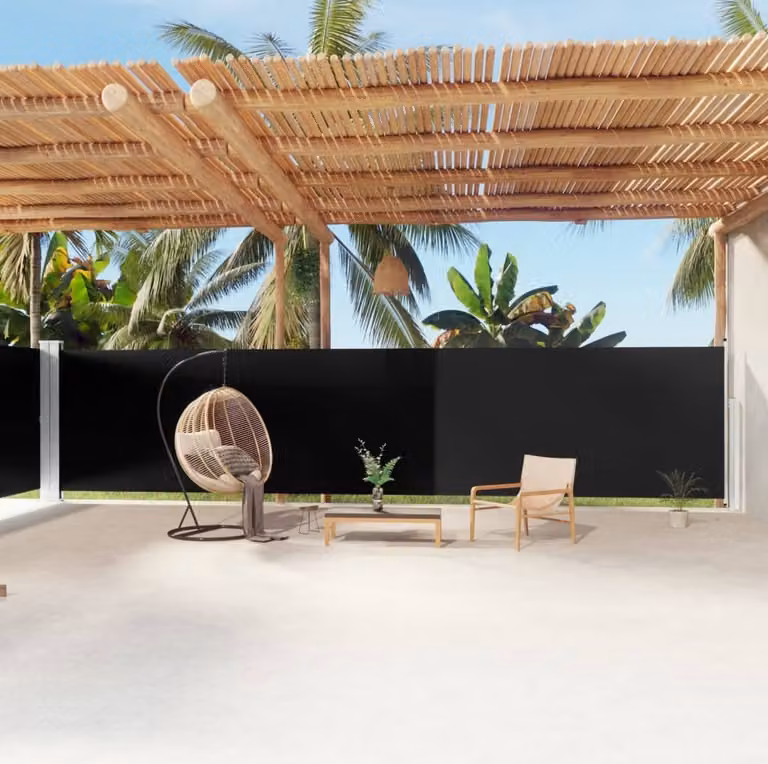 The Living Store Tenda laterale estensibile nera 180x1200 cm