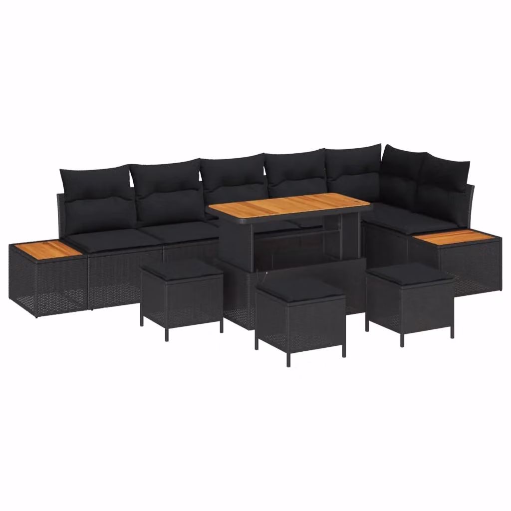 Set da giardino moderno vidaXL in polyrattan nero composto da 10 pezzi con cuscini inclusi – 2
