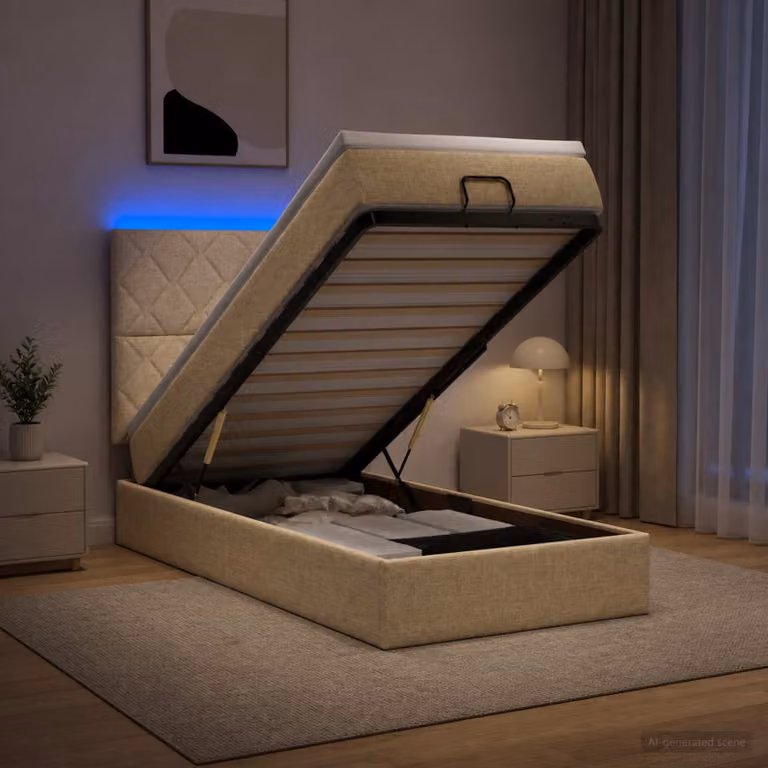 vidaXL Letto Ottomano con Materasso e LED Crema 80 x 200 cm Tessuto