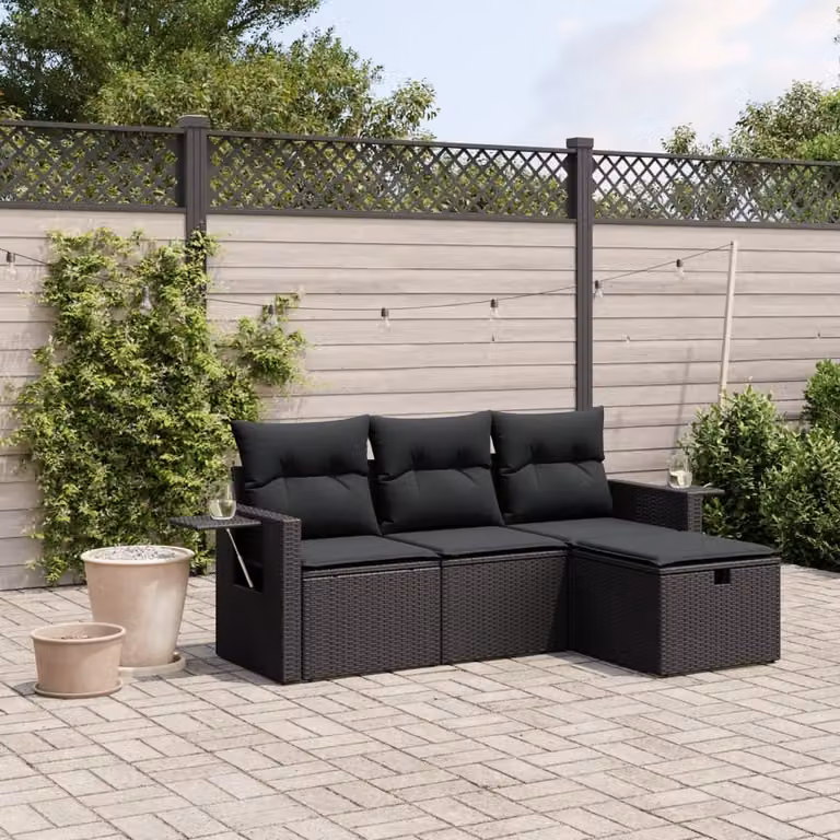 Maison Exclusive - Set divani da giardino 4 pezzi con cuscini in polyrattan nero