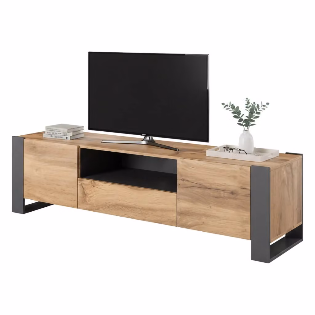 Mobile porta TV DMORA in frassino beige con tre ante e tre vani interni, L 150,5 x P 42 x H 60 cm – 2