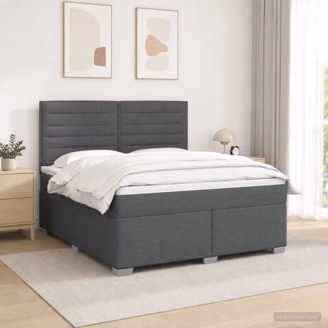 Letto box spring con materasso vidaXL Grigio Scuro L: 140 cm, P: 190 cm, H: 76,5 cm con base a sollevamento, illuminazione sottostante e porta USB