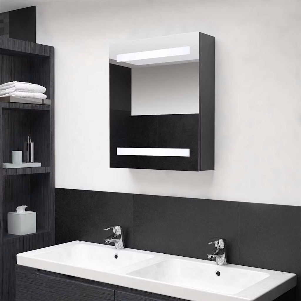 Armadietto da bagno con specchio e illuminazione LED vidaXL, Grigio, L: 50 cm, P: 14 cm, H: 60 cm