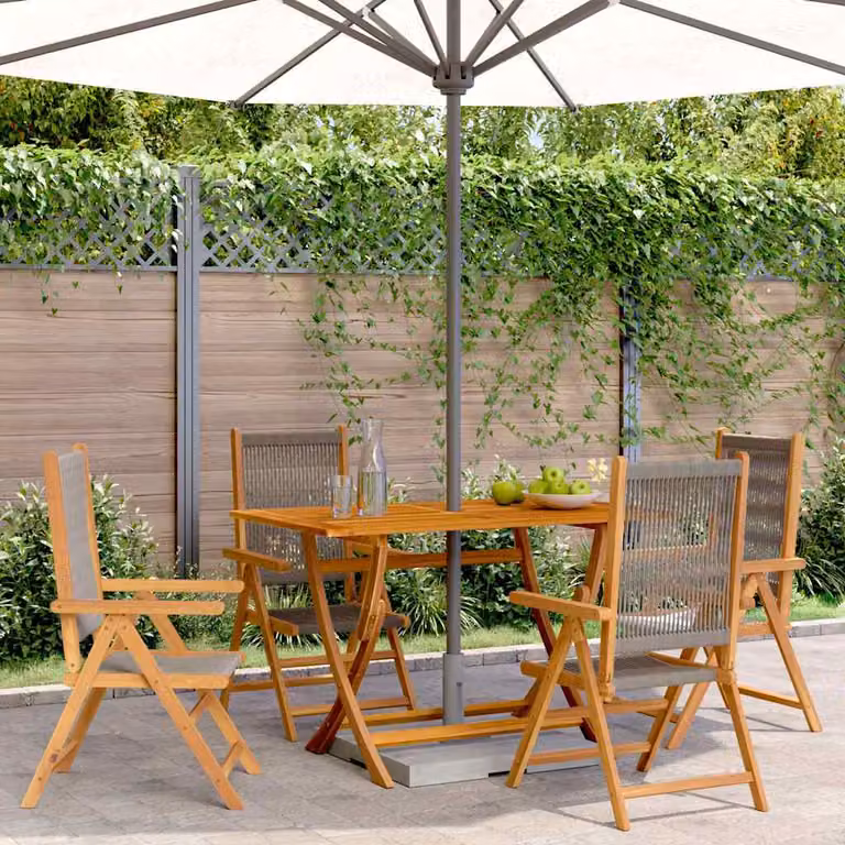 Set di 4 sedie pieghevoli reclinabili vidaXL in legno di acacia grigio con seduta in textilene e braccioli