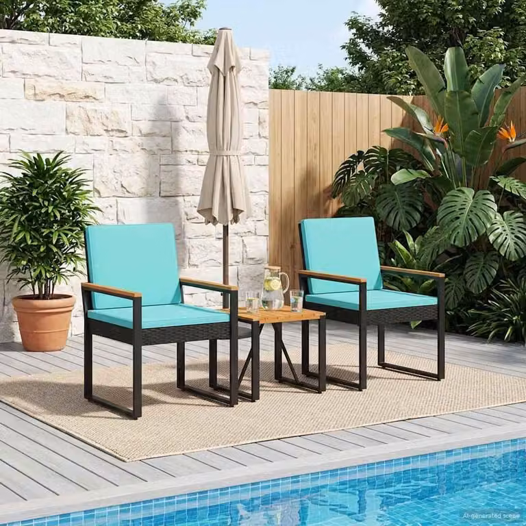 Maison Exclusive - Set di mobili da giardino, 3 pezzi, in rattan sintetico nero e turchese