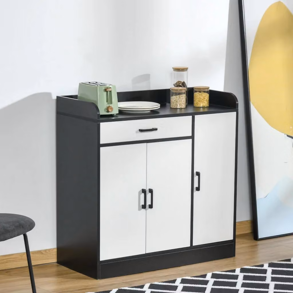 Mobiletto moderno GIORDANOSHOP per cucina e soggiorno con 2 ante e 1 cassetto, Bianco e Nero, L: 90 cm, P: 40 cm, H: 90 cm – 2