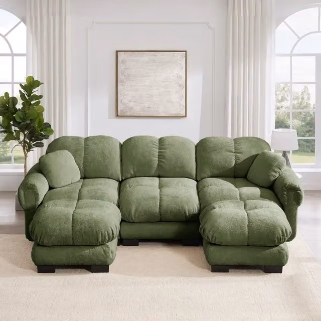 Divano angolare a L Mivray in tessuto verde per soggiorno con seduta imbottita e cuscini inclusi L 260 x P 149 x H 90 cm