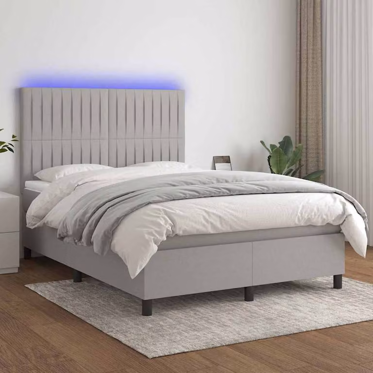Letto Ibrido con Materasso e Illuminazione LED vidaXL, Grigio Chiaro e Bianco, L/P/H: 140 x 200 x 128 cm