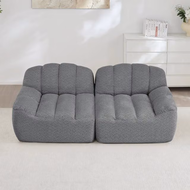 Divano modulare a 2 posti senza struttura con seduta profonda e braccioli ergonomici per soggiorno in fleece grigio