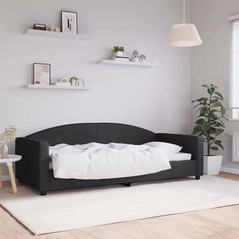 Maison Exclusive - Letto a giorno nero, 90x200 cm, rivestito in tessuto