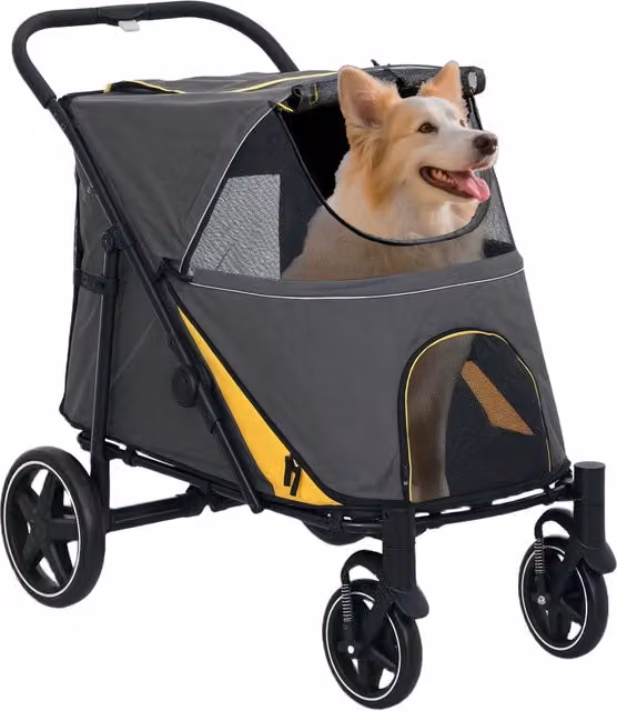 Passeggino Pieghevole per Cani Taglia Media in Acciaio e Tessuto Oxford 600D con Finestre a Rete Pratico e Resistente 112x65x100 cm