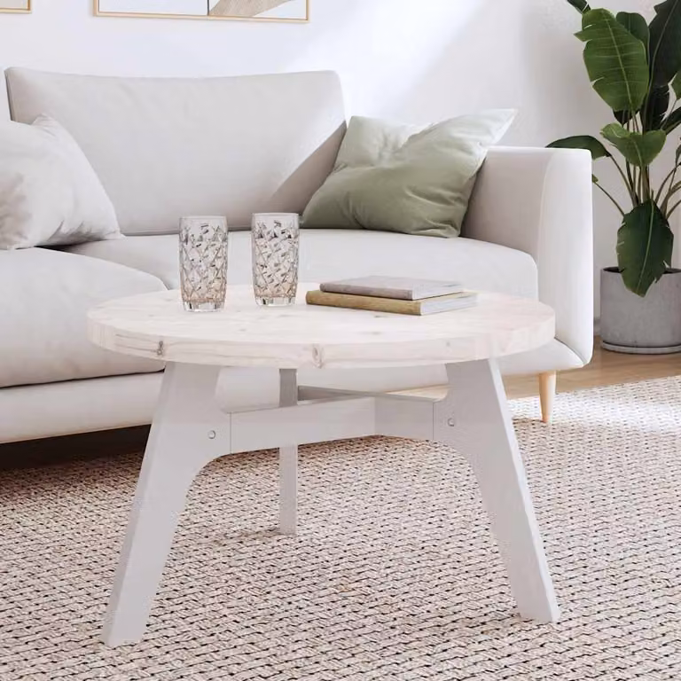 vidaXL Tavolo Rotondo in Legno Massello di Pino Bianco Ø70 x 3 cm