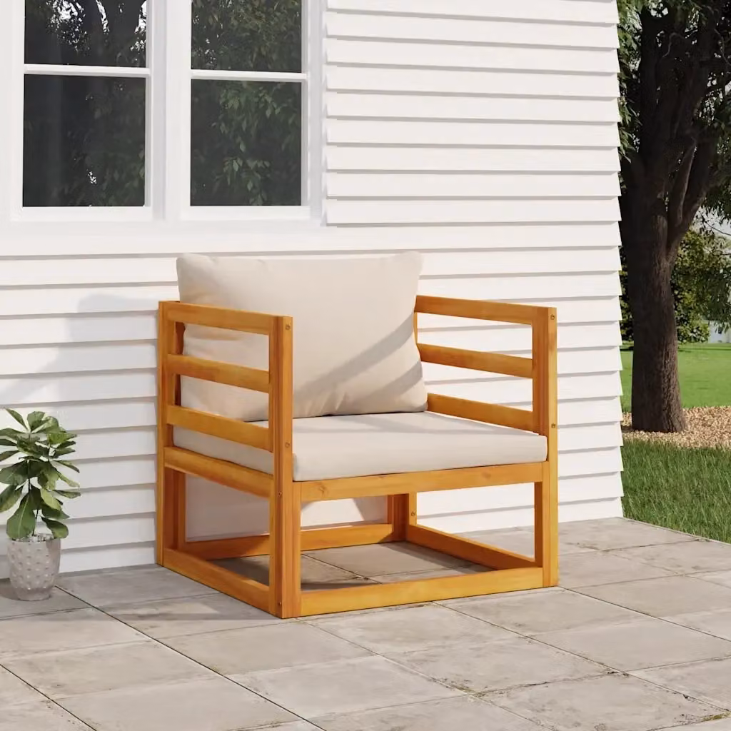 Poltrona da giardino in legno di acacia oliato con cuscini grigi CFW8027525 – 2