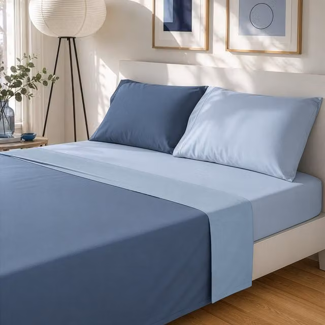 Completo letto matrimoniale manopesca blu bicolore in microfibra traspirante e anallergica