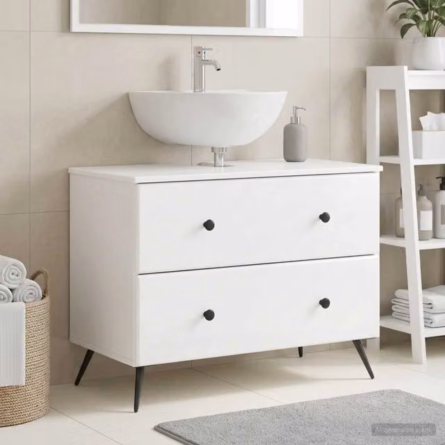 Armadio da bagno moderno vidaXL bianco lucido con ripiani e cassetti L: 82 cm, P: 41 cm, H: 59 cm