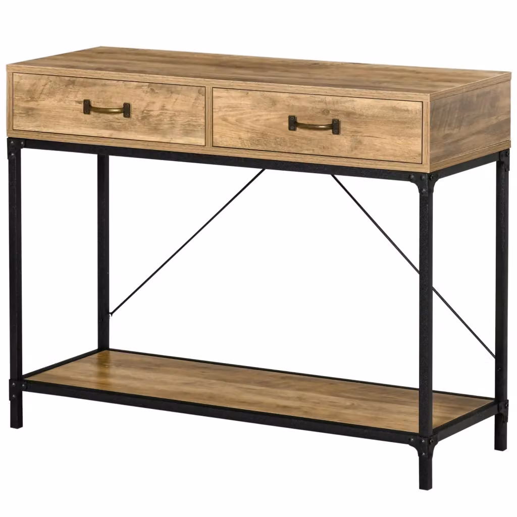Consolle da ingresso Xylo con ripiani e cassetti in legno marrone e metallo nero L 100 cm x P 35 cm x H 76,5 cm – 2