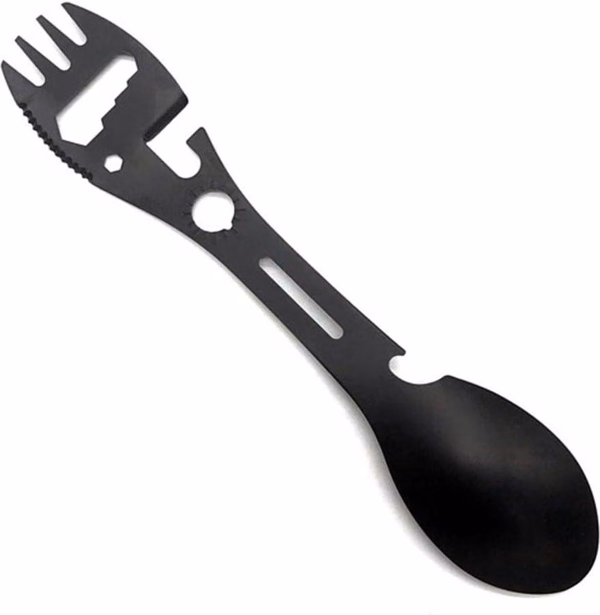 Dailygoods - Spork 5-in-1 multifunzione - Cucchiaio/forchetta - Apribottiglie - Apriscatole - Lama seghettata - Acciaio inossidabile - Utensile multifunzione