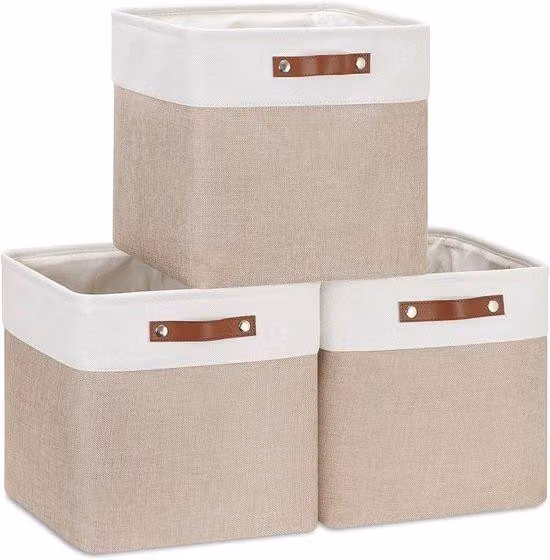 Set di 3 contenitori Kubus, color kaki e bianco, 25 cm