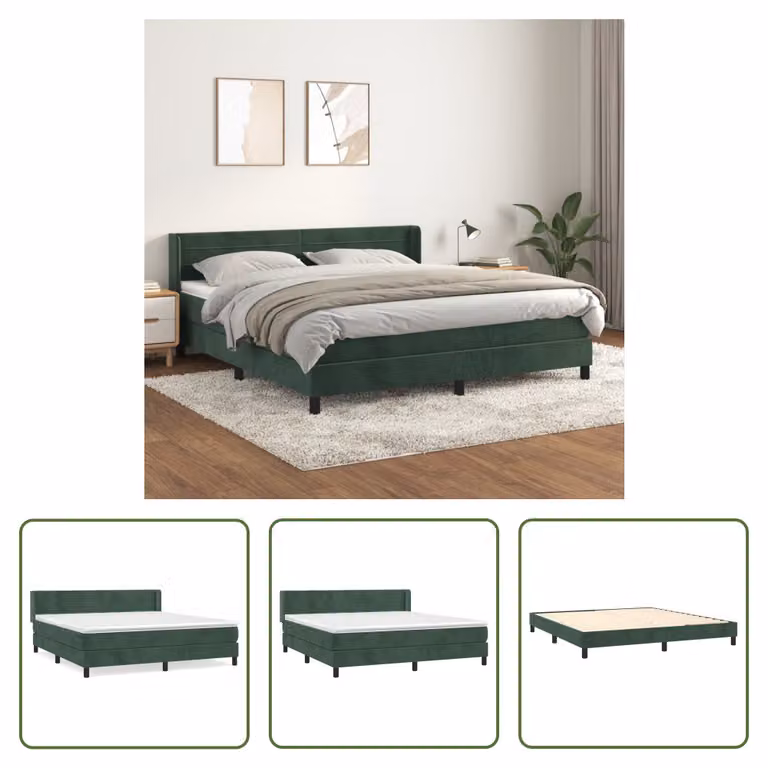 The Living Store Letto a molle con materasso verde scuro 180x200 cm in velluto