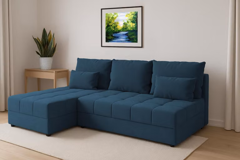 AX LIVING divano angolare blu Dolceo divano piccolo con funzione di riposo trapuntato