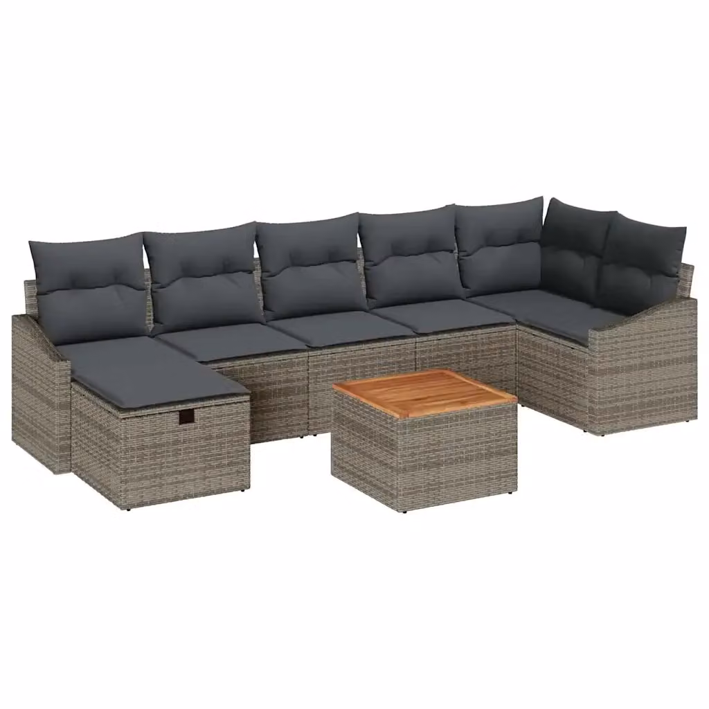 Set Divano da Giardino a L vidaXL 8 Pezzi Grigio con Cuscini e Tavolino in Rattan e Acciaio – 2