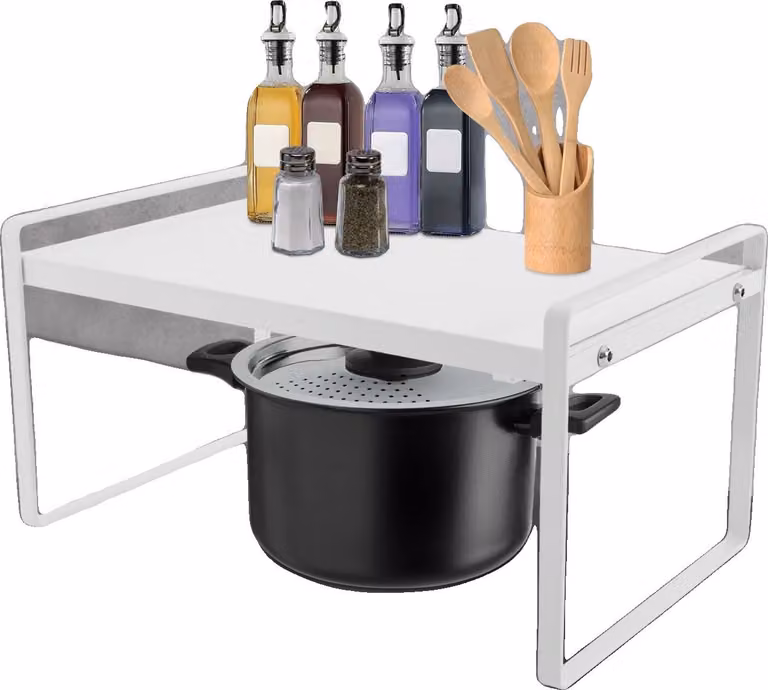 Scaffale espandibile, lunghezza regolabile, doppio ripiano, BIANCO