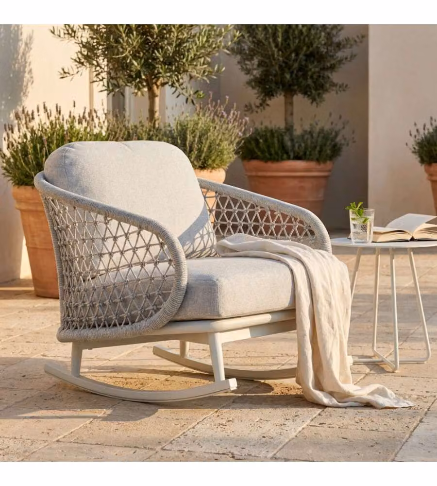 Cosma Poltrona Dondolo Seychelles 95x95cm Bianco Grigio Chiaro