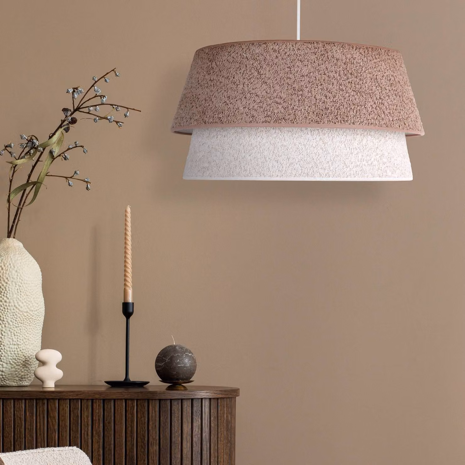 Lampada a sospensione Boucle Duolla, dimmerabile, Marrone / Ruggine, Soggiorno / Sala da pranzo, Tessuto / Stoffa / Seta, Lampada a sospensione