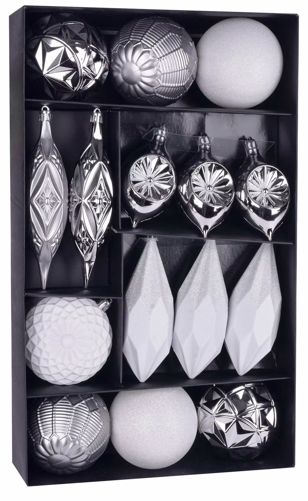 Palline MagicHome Natale, set, 16 pz, bianco-argento, per l'albero di Natale, 8-15 cm