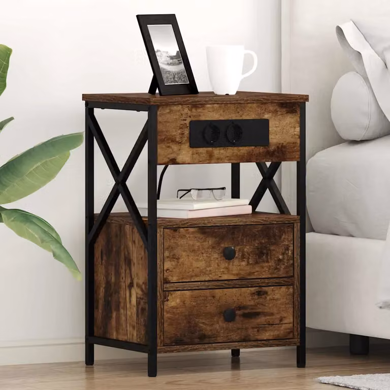 Set di 2 Armadi da Notte vidaXL in Rovere Fumé, Stile Rustico, L 40 cm x P 31 cm x H 60 cm