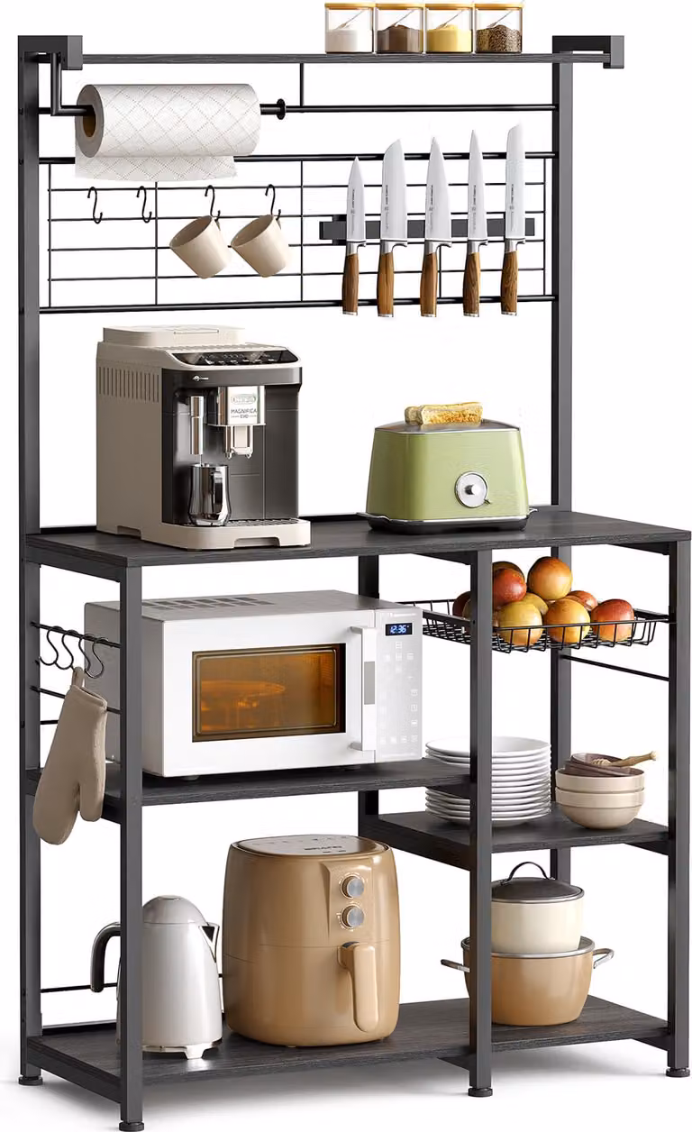 Scaffale da cucina VASAGLE, con barra magnetica, cestello in filo metallico e portarotolo