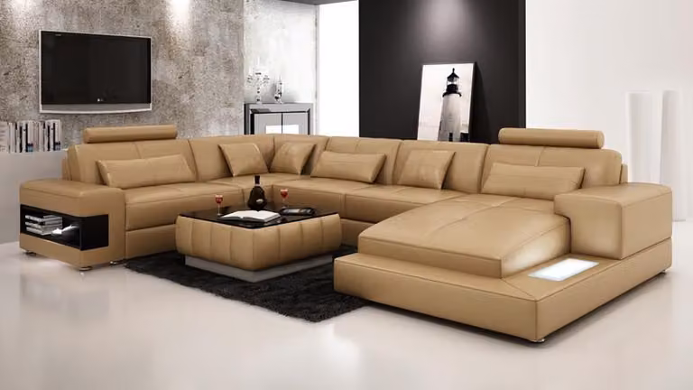 Ledersofa Couch Wohnlandschaft Ecksofa Eck Garnitur Design Modern Sofa L6014