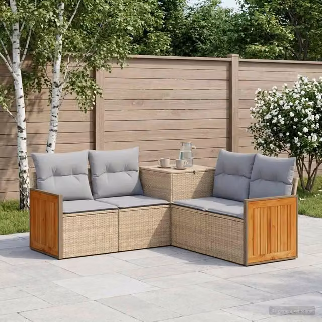Set di divani 5 pz Beige e Grigio Chiaro 176 x 176 x 85 cm 3447967