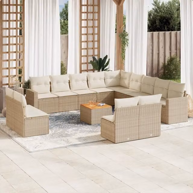 Set di divani da giardino VIDAXL in polyrattan beige con 14 pezzi e cuscini inclusi – 1