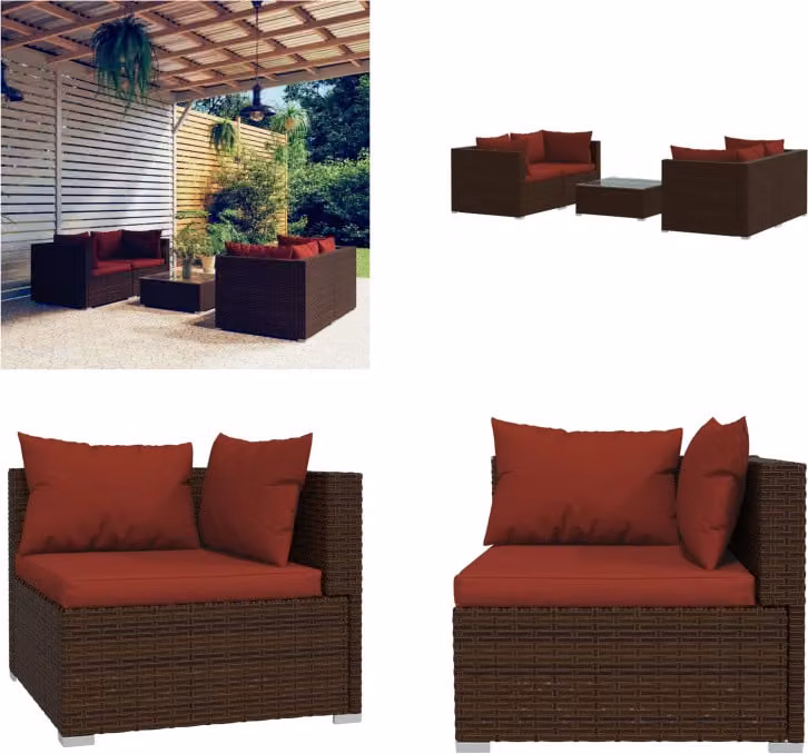 vidaXL set salotto da giardino 5 pezzi con cuscini in rattan marrone - set salotto da giardino - set salotto da giardino - set salotto da patio - set divano da patio