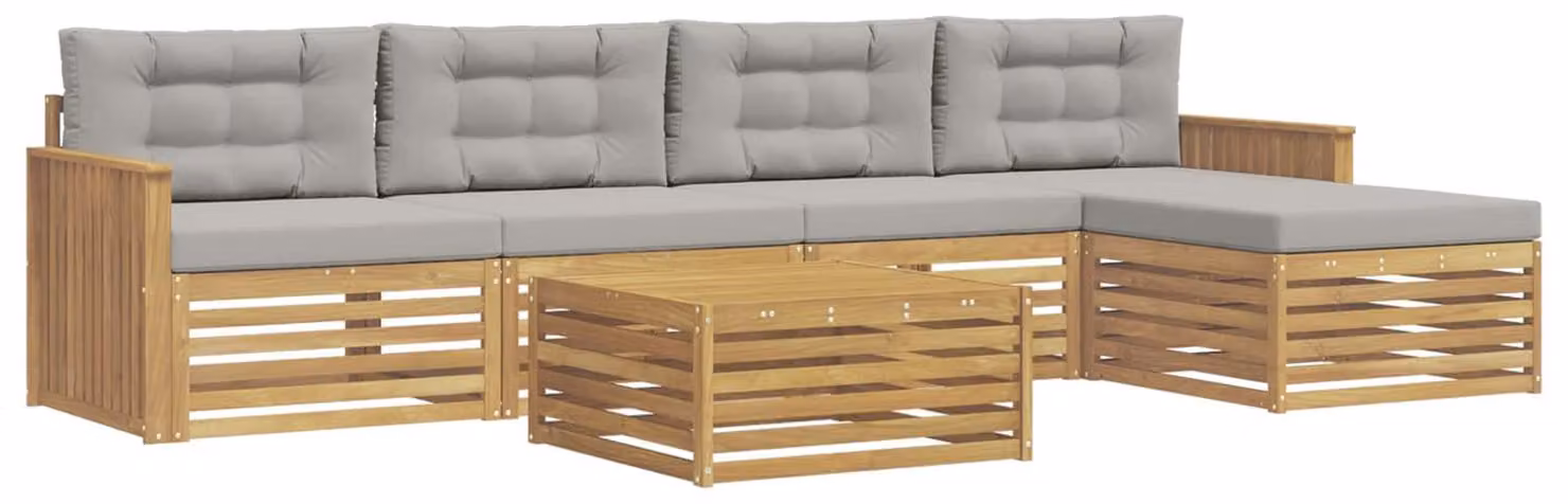 Set di divani da esterno, 6 pezzi, bianco e grigio chiaro
