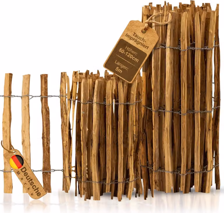 Recinzione a paletti 80 cm Distanza 7-9 cm · Lunghezza 500 cm · Legno di nocciolo impregnato