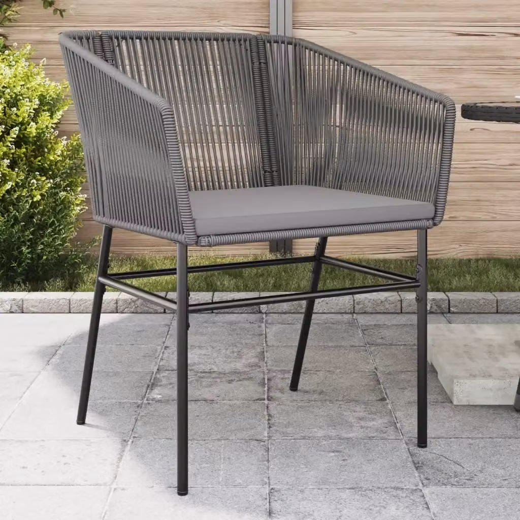 Set di 2 sedie da giardino moderne in polyrattan con cuscini grigi e braccioli – 2