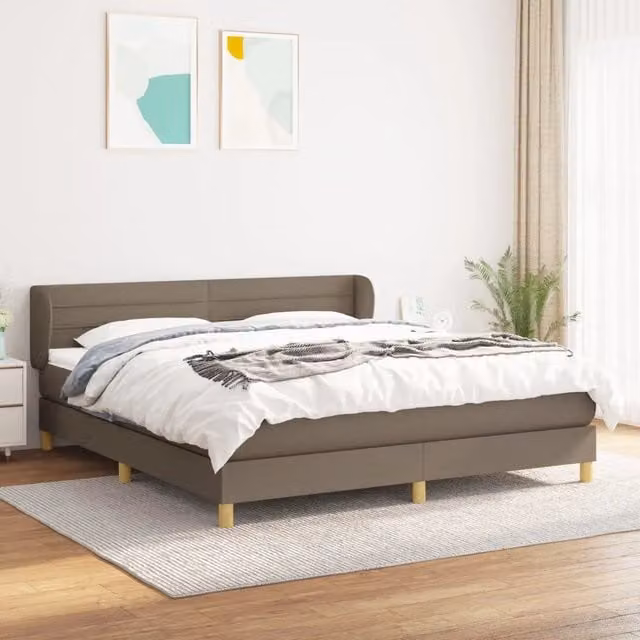 Letto Ibrido vidaXL con Giroletto a Molle e Materasso in Tessuto Beige e Bianco L/P: 180 x 200 cm – 1