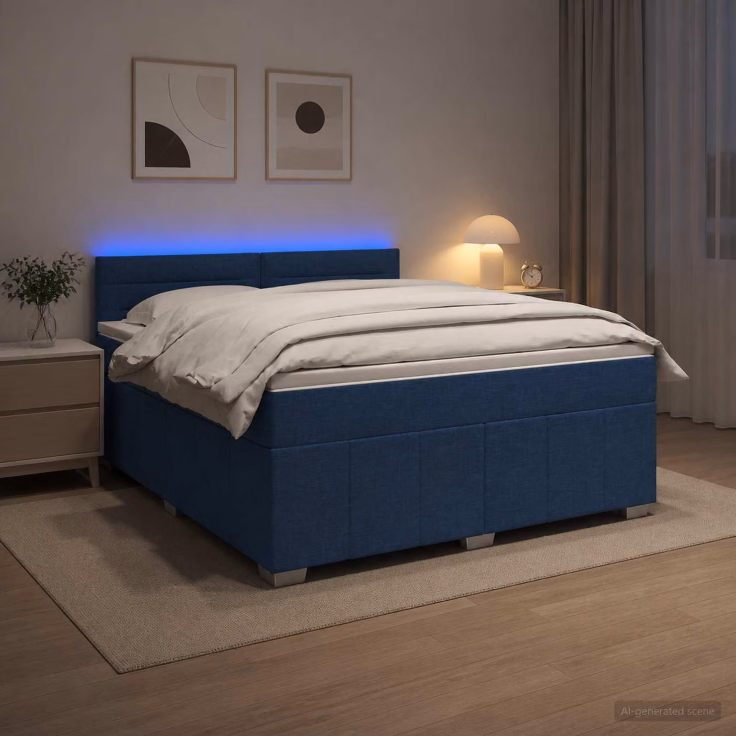 Maison Exclusive - Letto boxspring con materasso e testiera blu 160 x 200 cm in tessuto