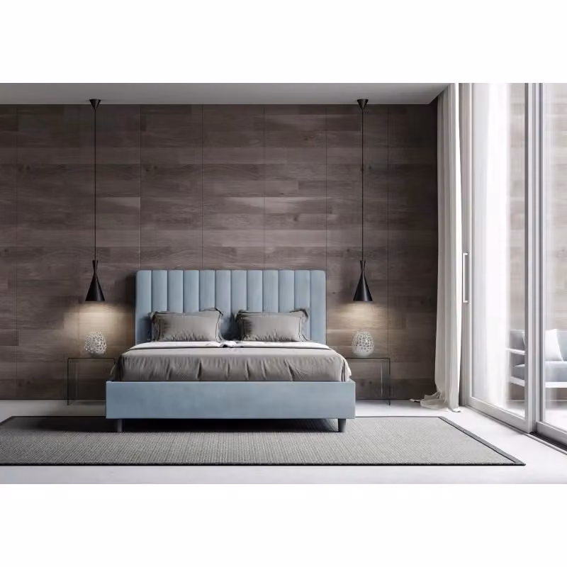 Letto imbottito Agueda Ityhome in microfibra con rete, colore blu, L: 145 cm, P: 220 cm, H: 122 cm – 2
