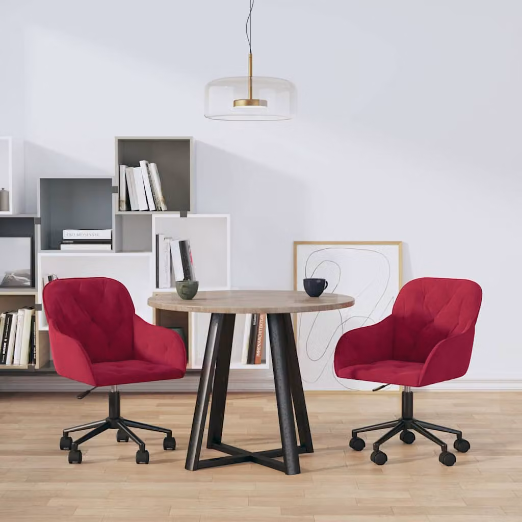 Set di 2 sedie da pranzo girevoli vidaXL in velluto rosso con ruote – 1