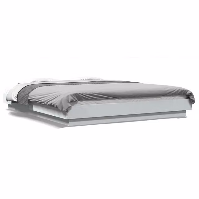 Letto matrimoniale | Letto per adulti | Giroletto con Luci LED Bianco 160x200 cm in Legno Multistrato