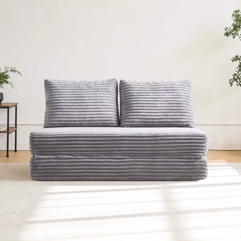 Divano letto pieghevole - Divano a pavimento e divanetto - Nessun montaggio richiesto - Rivestimento in tessuto morbido - Stile moderno - Ideale per piccoli spazi - Grigio