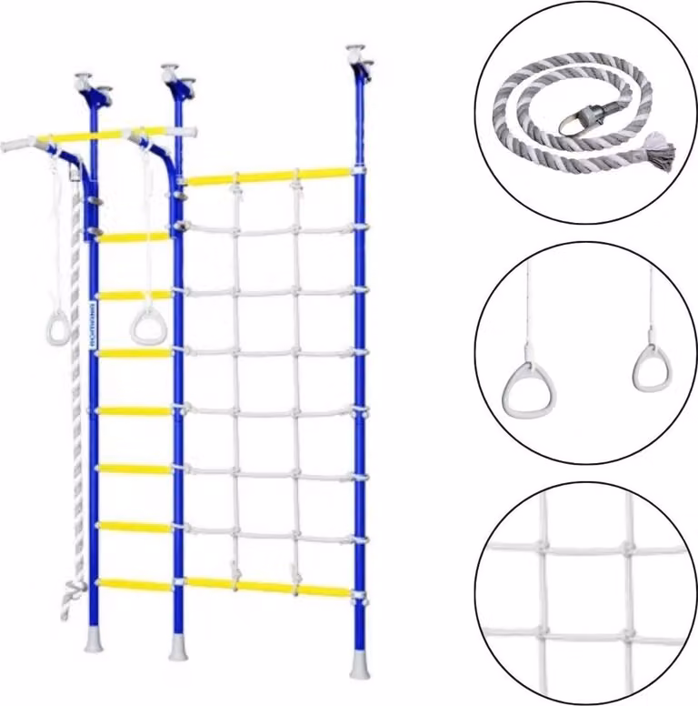 Barre da parete per bambini in metallo Funny Monkey 9D | Rete da arrampicata per bambini per interni con montaggio a soffitto