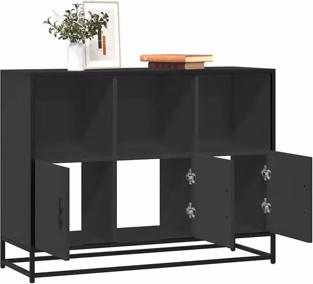 Credenza Industrial nera vidaXL in MDF e metallo L: 100 cm, P: 35 cm, H: 76 cm