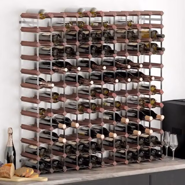 Portabottiglie da parete MERCATOXL in legno di pino e metallo marrone stile rustico L: 110 cm, H: 110 cm, P: 22,5 cm – 1
