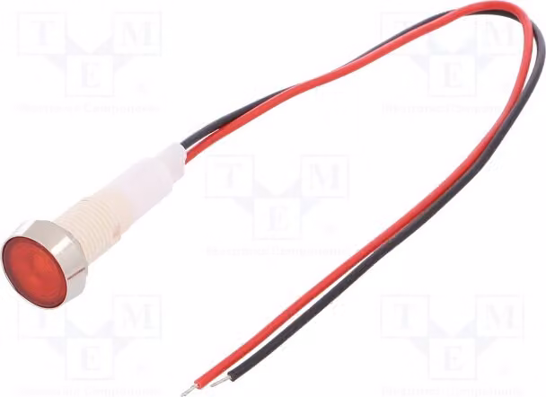 1 indicatore luminoso: LED piatto, 110VAC/110VDC, foro di montaggio Ø10mm, modello IND10P-110R-W, indicatore LED